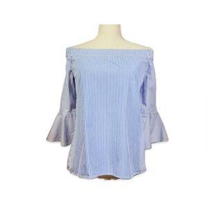 Cupio Blue and White Striped Off-Shoulder Blouse Women’s Size Large